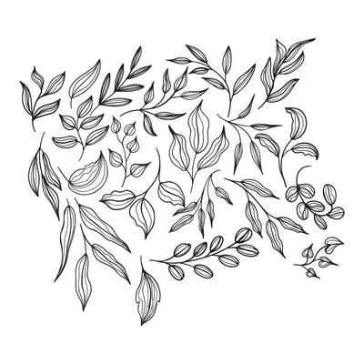 Abstract Leaves Vintage Outline Style Illustration