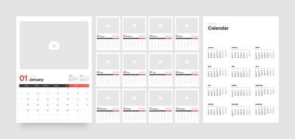 Monthly calendar layout for 2026 year. Vertical diary planner with place for photo for 2026 year. Week Starts on Monday. vector