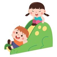 Children on dinosaur slide vector
