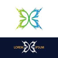 Abstract butterfly shape logo with colorful wings and dynamic motion style vector