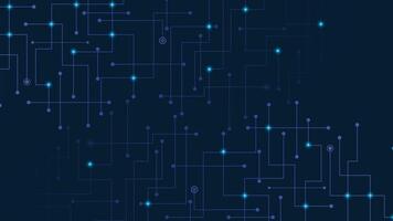 Futuristic technology background with glowing circuit lines and nodes on dark blue backdrop perfect for digital or tech themed designs vector