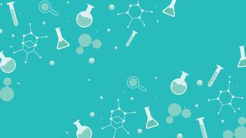 science themed background featuring lab equipment flasks test tubes molecules and magnifiers on a blue green color ideal for education medical or chemistry projects vector
