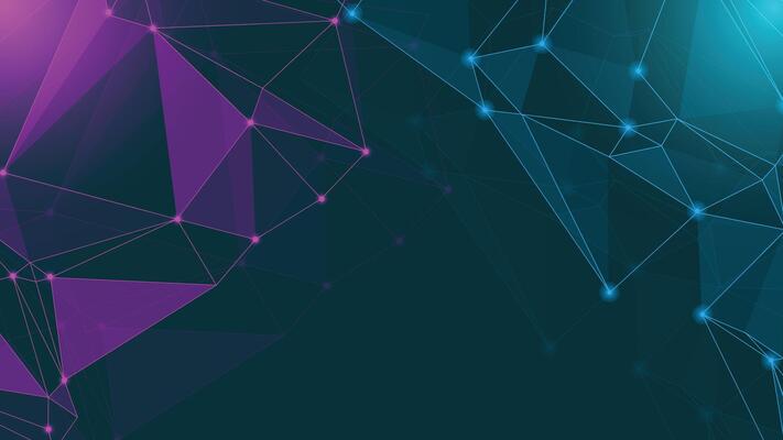 Modern abstract background with glowing polygonal mesh, gradient colors, and network lines ideal for tech, digital media, data connections, and futuristic design projects