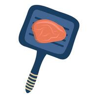 Raw piece of meat on a square pan top view illustration on a white background, steak on a cooking pan vector
