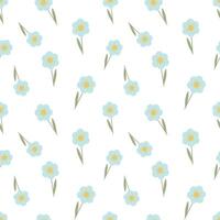 Blue flowers seamless pattern on a white background. Abstract and simple pattern. Hand drawn botanical textile vector
