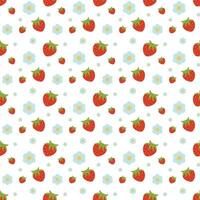 Strawberry berries and flowers seamless pattern on a white background. Abstract and simple pattern. Hand drawn nature textile vector