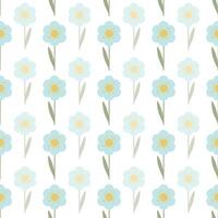 Blue flowers seamless pattern on a white background. Abstract and simple pattern. Hand drawn botanical pattern vector