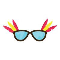 Black frame sunglasses with blue lenses and colorful feathers front view illustration on a white background vector