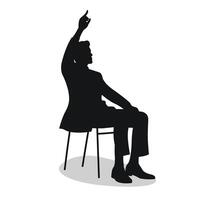 Guy sitting on chair, hand raised high with index finger up, gesture of calling waiter, black silhouette of man vector