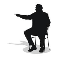 Man sits on a chair, a person points with his index finger in a direction to the side vector