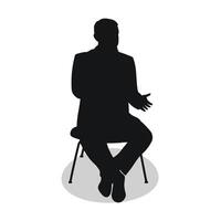 Lecturer gives a lecture into a microphone, black silhouette of a man sitting vector