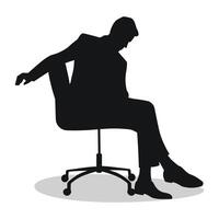 Profile of a young man, person sitting on a soft chair with wheels, black silhouette of a guy leaning forward vector