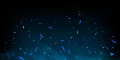Blue fire and smoke abstract background with glowing flame and sparkling ice particles. Neon 3D light effect blend cold energy. Realistic embers and glowing dust overlay on dark metallic texture. vector