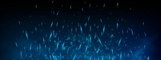 Blue fire and glowing smoke with ember sparks and cold neon glow. Dark abstract background with fog, vapor and haze. Fantasy game, magic element or spooky 3D wallpaper. vector