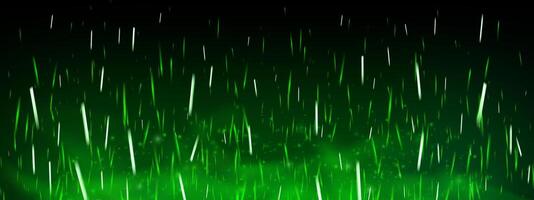 Green magical flame with glowing sparks and flying embers. Neon fire effect with fog, smoke and toxic poison mist on dark background. Fantasy texture with sparkle, shine and fairytale energy burst. vector