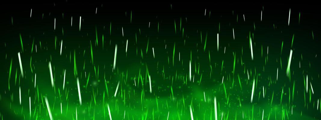 Green magical flame with glowing sparks and flying embers. Neon fire effect with fog, smoke and toxic poison mist on dark background. Fantasy texture with sparkle, shine and fairytale energy burst.