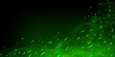 Green fire spark effect with glowing embers, fog and toxic mist. Abstract fantasy flame with light, smoke and particles on dark background. Magic texture with motion, heat and sparkle. vector