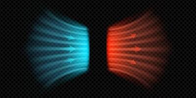 Clean air flow with cold and hot arrows. Blue red wave effect shows HVAC system in motion. Minimal style with temperature stream, breeze and purification concept. background. vector