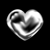 3D Y2K chrome heart in love icon with holographic glow. Abstract metallic figure in liquid and pearl texture. Trendy romantic with shiny gradient and futuristic cyber design. vector
