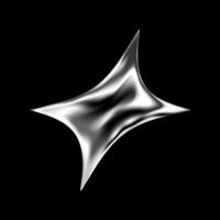 3D chrome star in shiny silver shape and Y2K futuristic style. Abstract metallic element with glitter, gradient and cosmic sparkle. Sleek holographic icon with fluid form and galaxy inspired flash. vector
