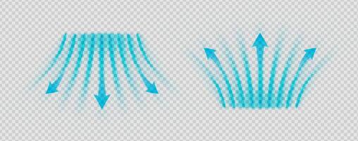 Cool air flow swirl with dynamic blue waves and abstract vortex motion. Clean breeze, suction stream and purification spray. element for ventilation or AC system concept. vector
