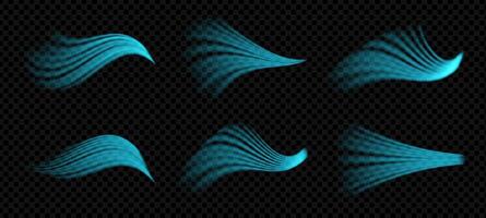 Cool air swirl with fresh wind flow effect. Abstract blue vortex trail and aroma wave. 3D spiral with mist, blur and glow. Clean conditioner or fan concept. isolated background. vector