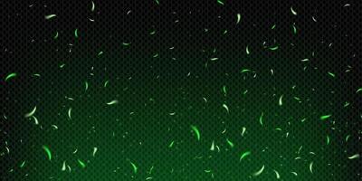 Burning green fire with glowing sparks and emerald flame. Magic smoke, fog and toxic mist create abstract fantasy atmosphere. Shiny neon light with flying particles and witchcraft energy. vector