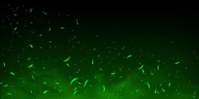 Green magical fire sparks and glowing embers. Toxic poison smoke, fog and abstract particles on black background. Fantasy 3D effect with shiny flare, fairytale energy and neon light overlay. vector