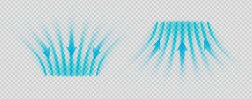 Dynamic air flow swirl with cold breeze, spray and suction effect. Abstract blue stream with steam, swoosh and 3D wave texture. AC ventilation or purification system. vector
