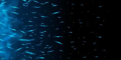 Blue fire and icy smoke with neon sparks and glowing particles. Dark abstract background with fog, heat and magic flare. Fantasy game, hot energy or witchcraft effect wallpaper. vector