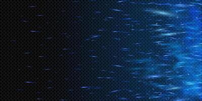 Blue fire sparkles in dark smoke with flying dust and glowing embers. Abstract background with neon flare, icy glow and heat effect. Panoramic illustration evokes magic and welding power. vector