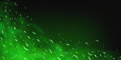 Green magical spark and fire effect on dark smoky background. Glowing particles and ember flames. Toxic fog, fairy glitter and neon light add fantasy and mystery. Abstract festive scene vector