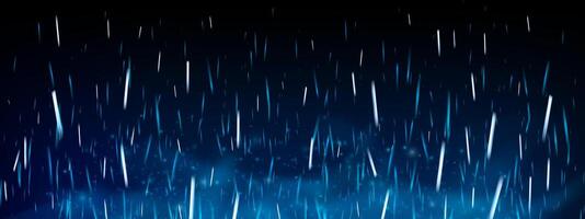 Blue fire and smoke with glowing embers and sparks on dark background. Abstract texture neon flame, ice sparkle and flying particles. Energy and power with fog, dust and glowing campfire flare. vector