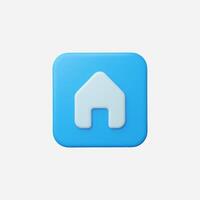 3D render of a light blue house icon on a square button vector