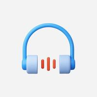 3D render of blue headphones with sound waves, isolated on white vector