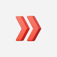 Red 3D double arrow pointing right, digital interface element vector