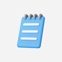 3D render of a blue notepad with three white lines, isolated on white background vector