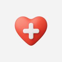 Red heart with white cross, 3D render vector