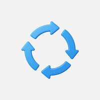 3D render of four blue arrows forming a circular rotation, symbolizing renewal or recycling. vector