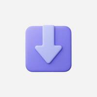 3D render of a purple download button icon vector