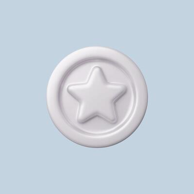 White star emblem on a round button, 3D render