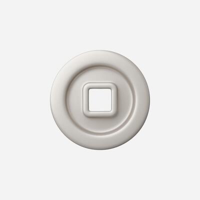 White round button with square center, isolated on white background
