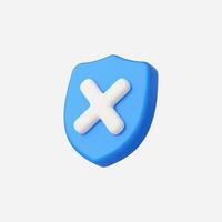3D render of a blue shield with a white X, symbolizing rejection or cancellation. vector