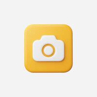 Yellow square button with a white camera icon, 3D render vector
