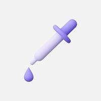 3D render of a purple dropper with a single drop, isolated on white background vector