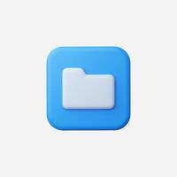 3D render of a blue square button with a white folder icon. vector