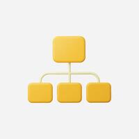 Abstract 3D hierarchy chart, yellow blocks and lines, organizational structure vector