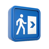 3D Render of Blue Exit Sign with Person Walking Icon Directional Guidance for Emergency Exits and png