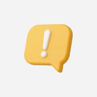 3D rendered yellow speech bubble with white exclamation mark vector