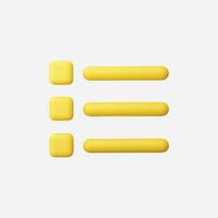 3D rendered yellow list icon, simple and clean design vector